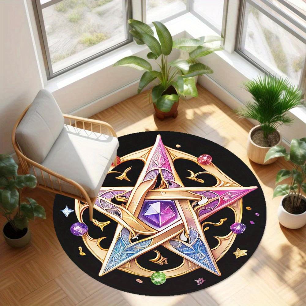 1 Piece Pink Fivepointed Star Round Rug Suitable For Living Room Bedroom And Kitchen Home Decoration Room Decoration Gift For Friends And Family
