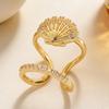 Gold Sea Animals Ring for Women Rhinestone Seahorse Turtle Dolphin Starfish Seashell Double Layer Adjustable Ring Bohemian Beach Jewelry Gift for