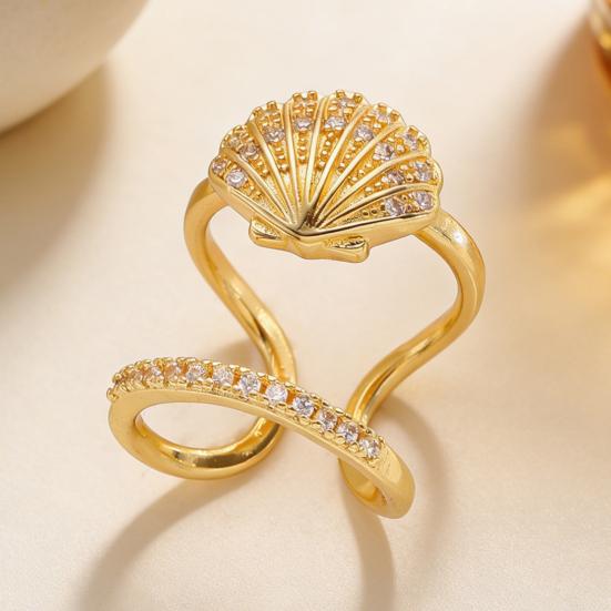 Gold Sea Animals Ring for Women Rhinestone Seahorse Turtle Dolphin Starfish Seashell Double Layer Adjustable Ring Bohemian Beach Jewelry Gift for
