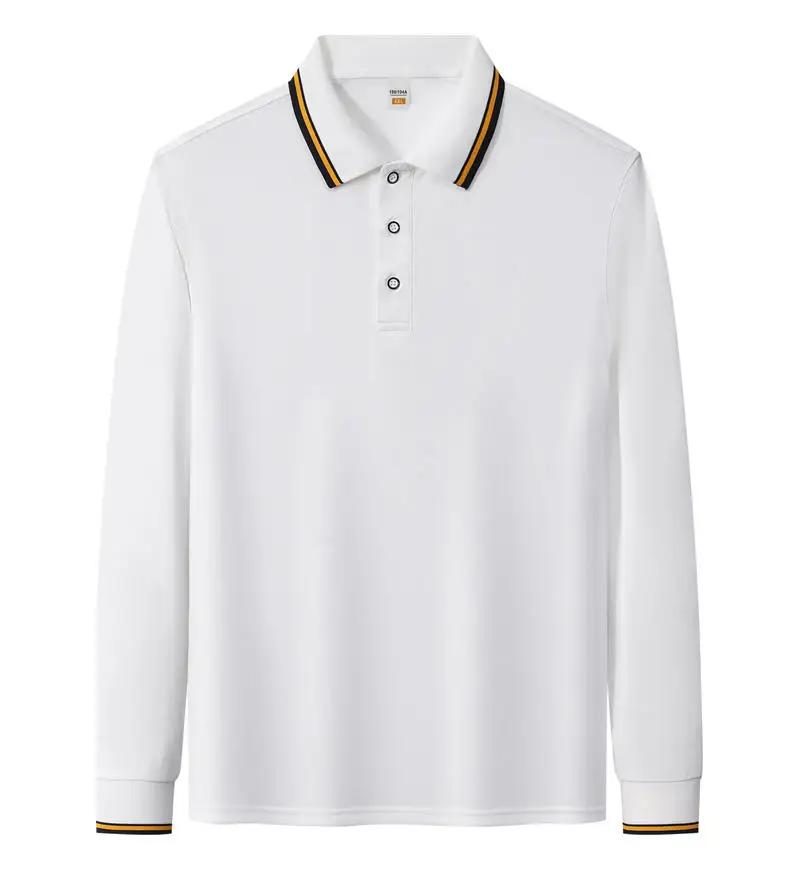 Męska koszulka polo casual slim z długim rękawem T-shirt odzież markowa biznesowa wysoka jakość jesień zima jednolity kolor oddychający top