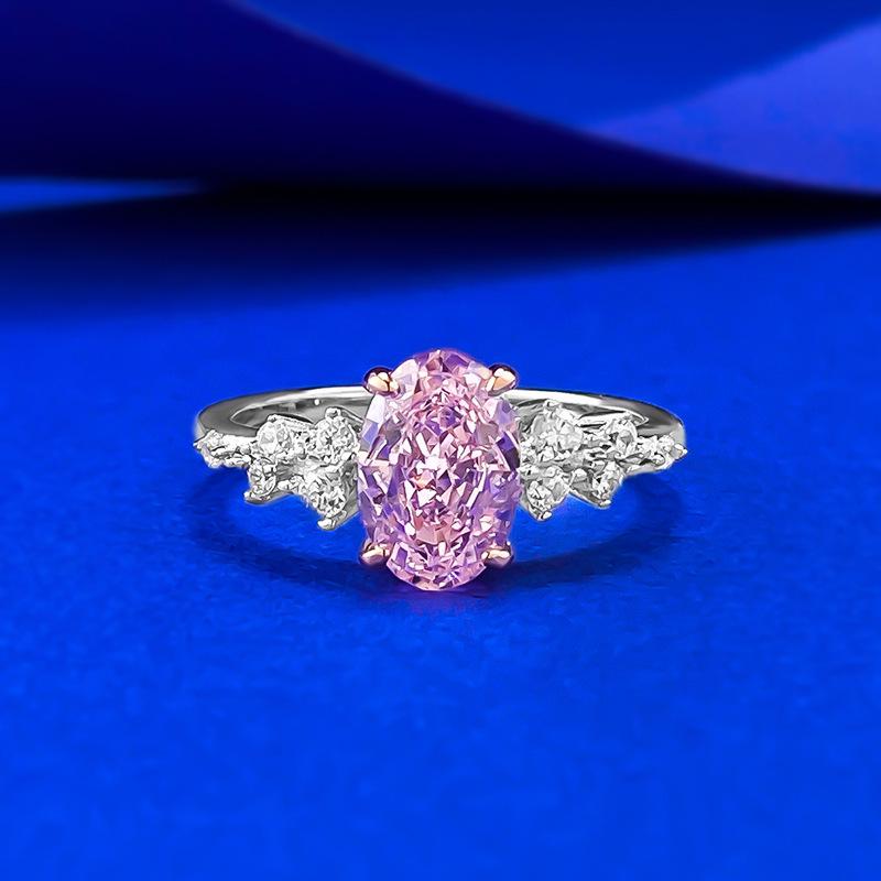 Xian Can Jewelry 2025 S925 Silver 6x8mm Pink Ice Flower Cut Ring - Fashionable & Simple Size 7