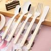 4/5Pcs Acrylic Beige Handle Dinnerware Set Knife Fork Spoon Tableware Dessert Fork Spoon Flatware Stainless Steels Cutlery Set