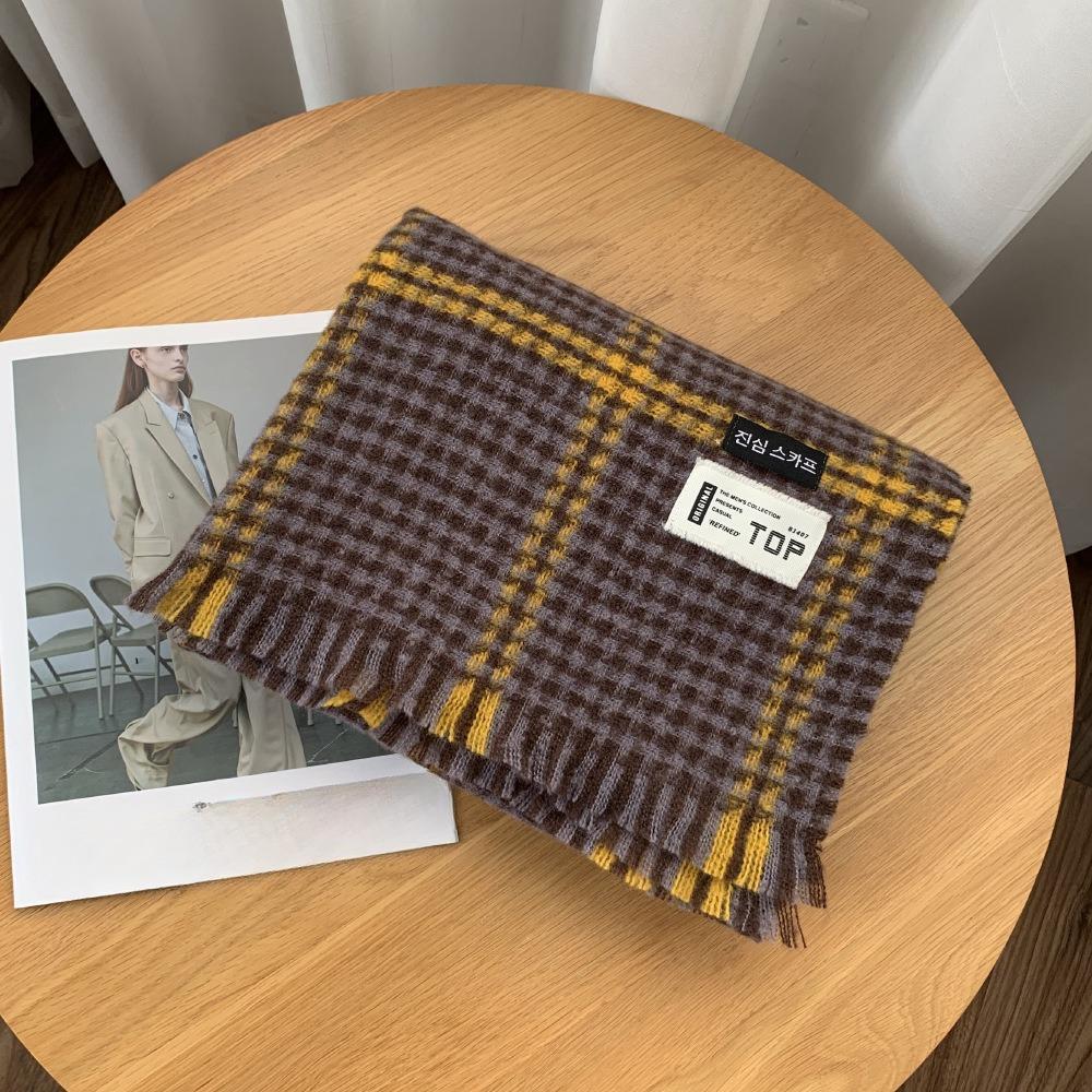 Thick Korean Style Plaid Scarf for Women Imitation Cashmere Autumn and Winter All Match Scarf Student Shawl Houndstooth Trendy