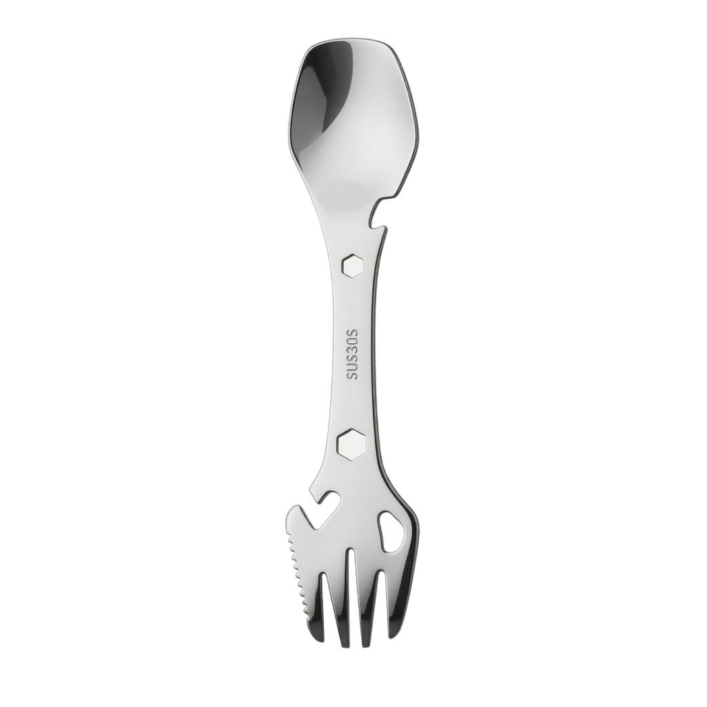 Multifunctional 304 Stainless Steel Spoon Fork Bottle Opener Outdoor Portable Double-Ended Tool for Camping Hiking and Travel Use