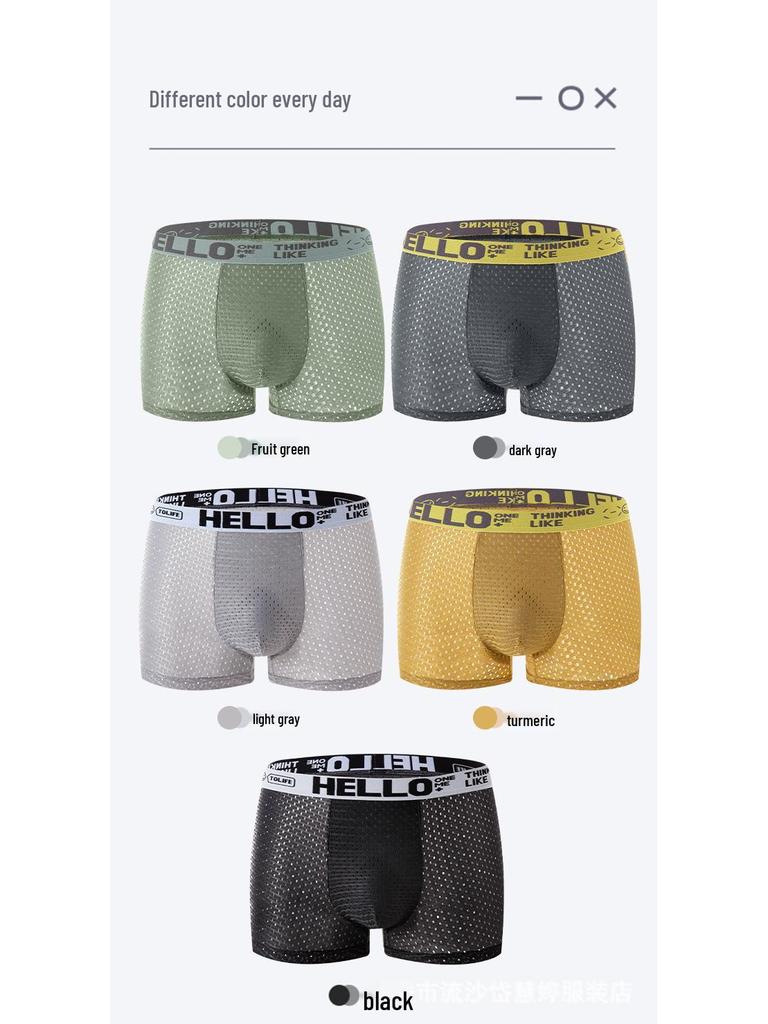 Ice Silk Mesh Men's Breathable Boxer Briefs - Four-Corner Hollow, All-Season, Thin Style