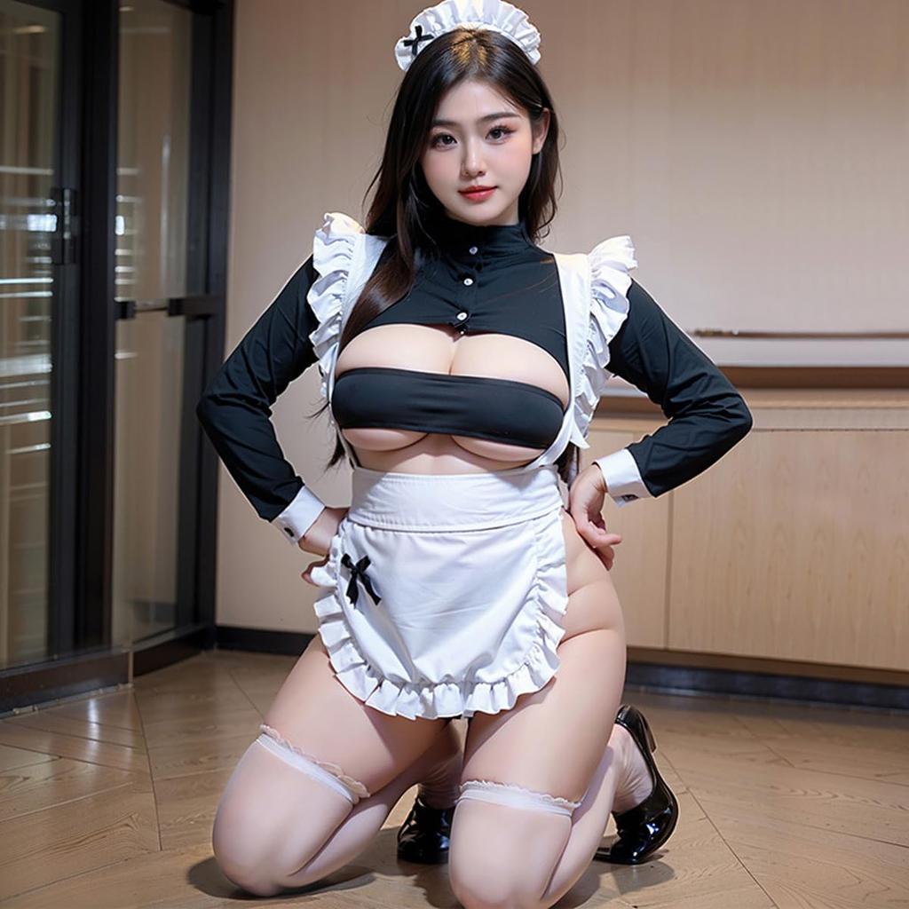 Maid Costume Cosplay Sexy Large Size Chubby Long Sleeve Leotard High Leg Apron Sexy Costume Lingerie Black White Extreme Underwear Babydoll Lace 5