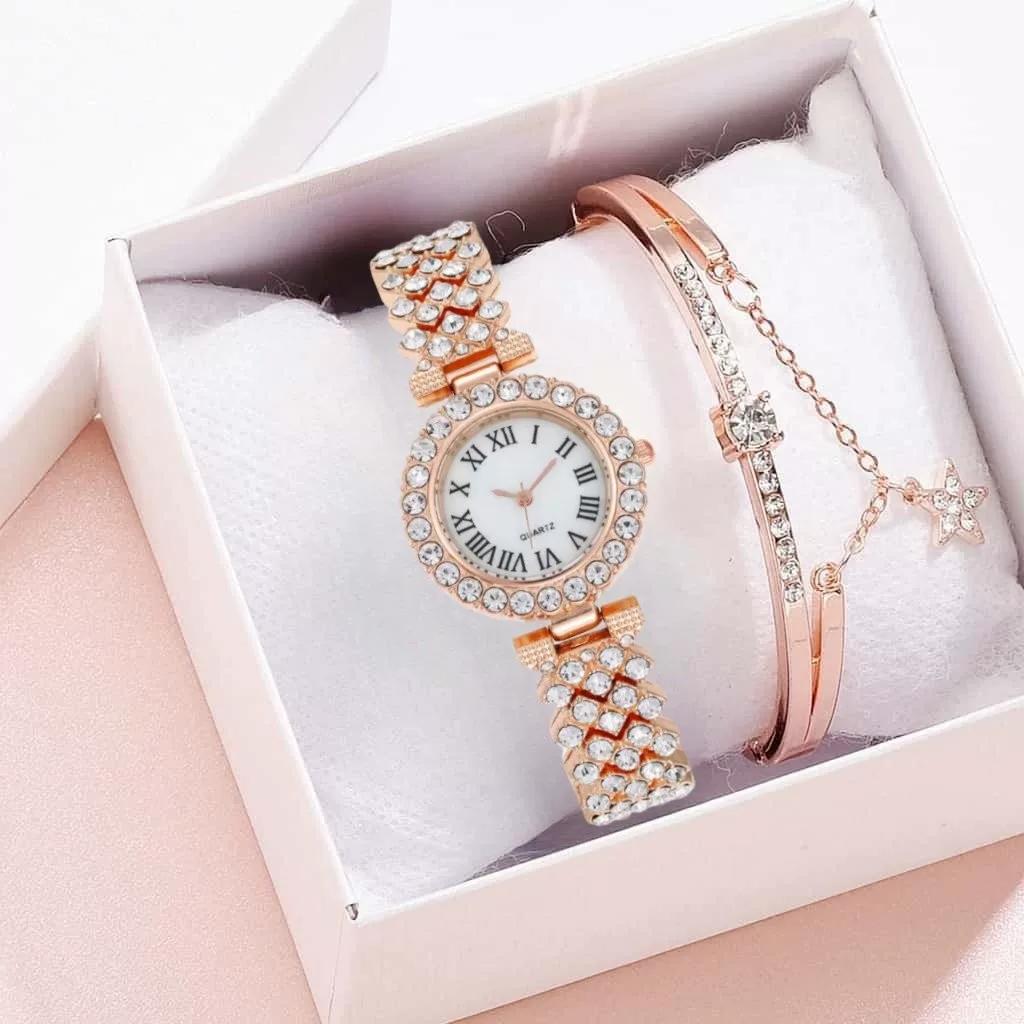 Mom Mother's Day gift light luxury diamond-encrusted watch bracelet set gift box 2026 new fashion luxury women's watch