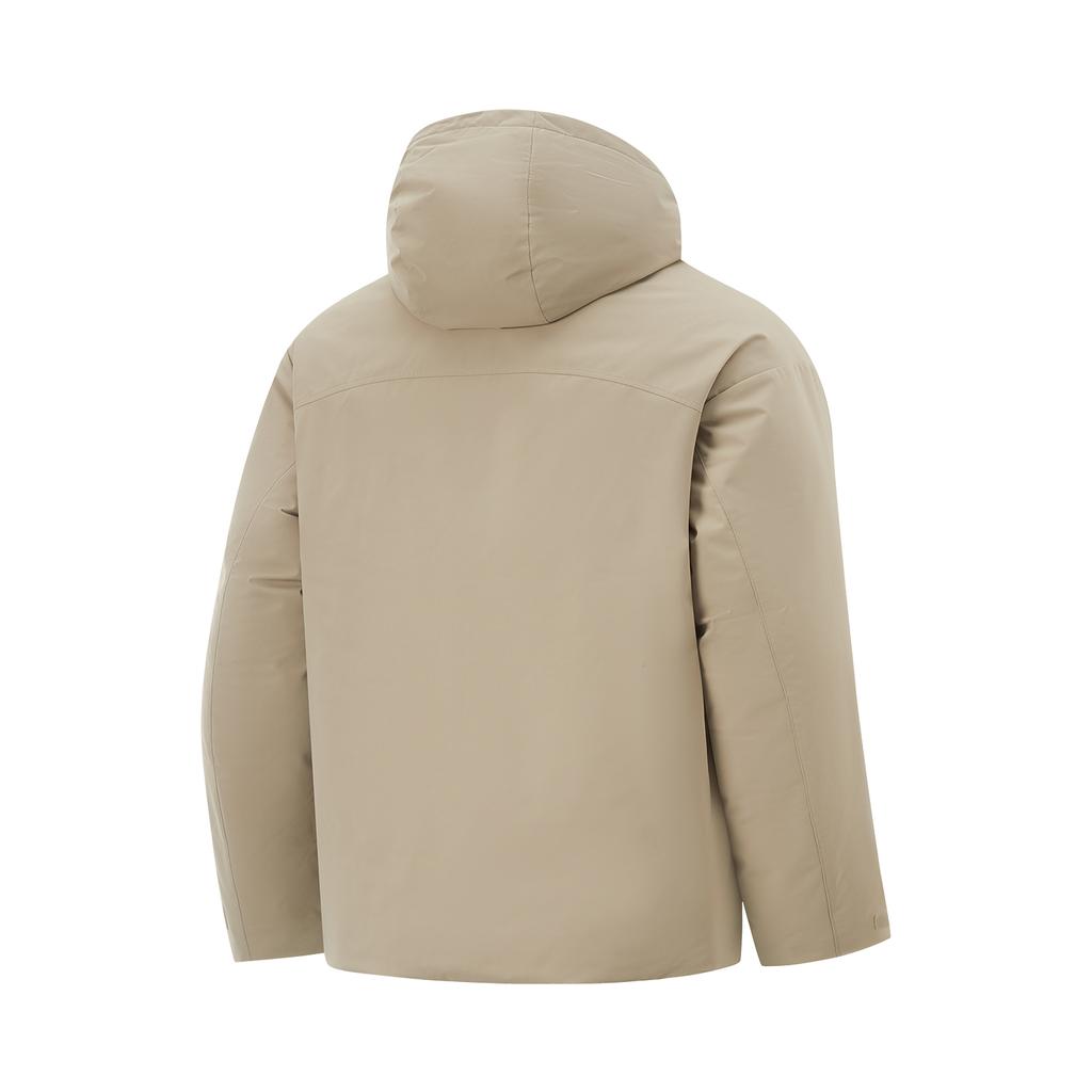 Li-Ning Hot Pot Down Jacket Series Solid Color Removable Hood Short Zipper Long Sleeve Down Jacket Men Outerwear Brown AYMV779-4
