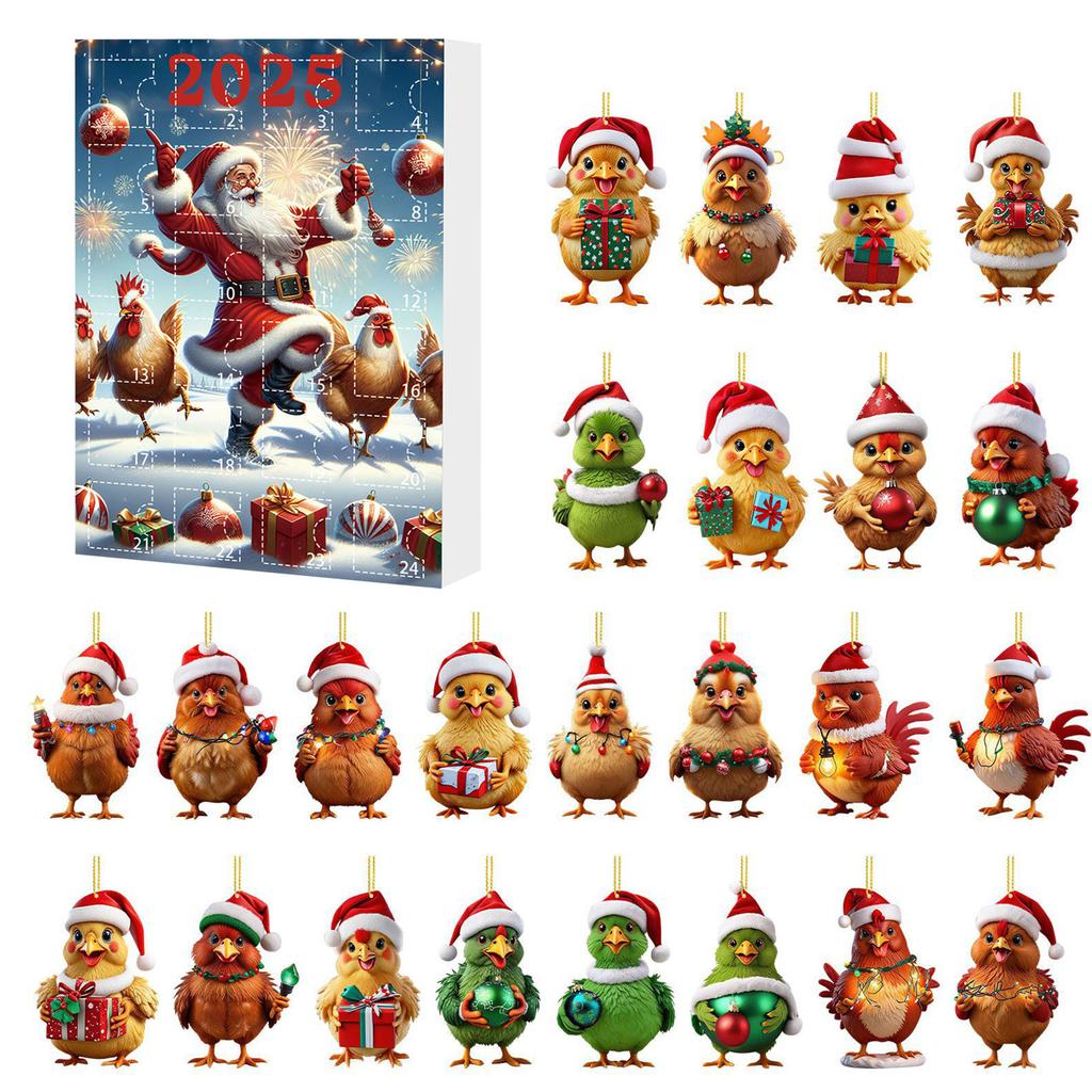 Christmas Countdown Calendar Chicken with Santa Hats Christmas Advent Calendar Christmas Tree Decoration for Kids Xmas Gifts