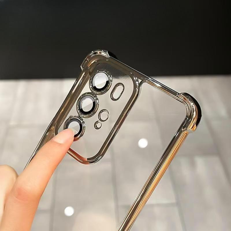Suitable for Samsung S25ultra Flash Powder Electroplated Mobile Phone Case S24FE Four Corner Airbag Anti Fall A73 Transparent A56 Set