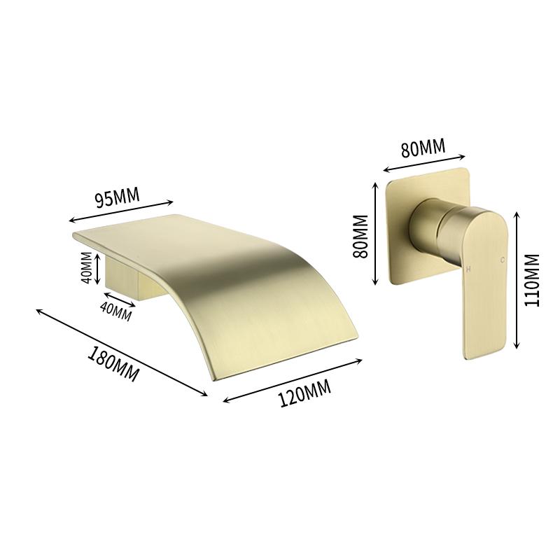 Brushed Gold Bathroom Bathtub Faucet Brass Concealed Waterfall Basin Faucet Single Handle Mixed Hot And Cold Sink Faucet