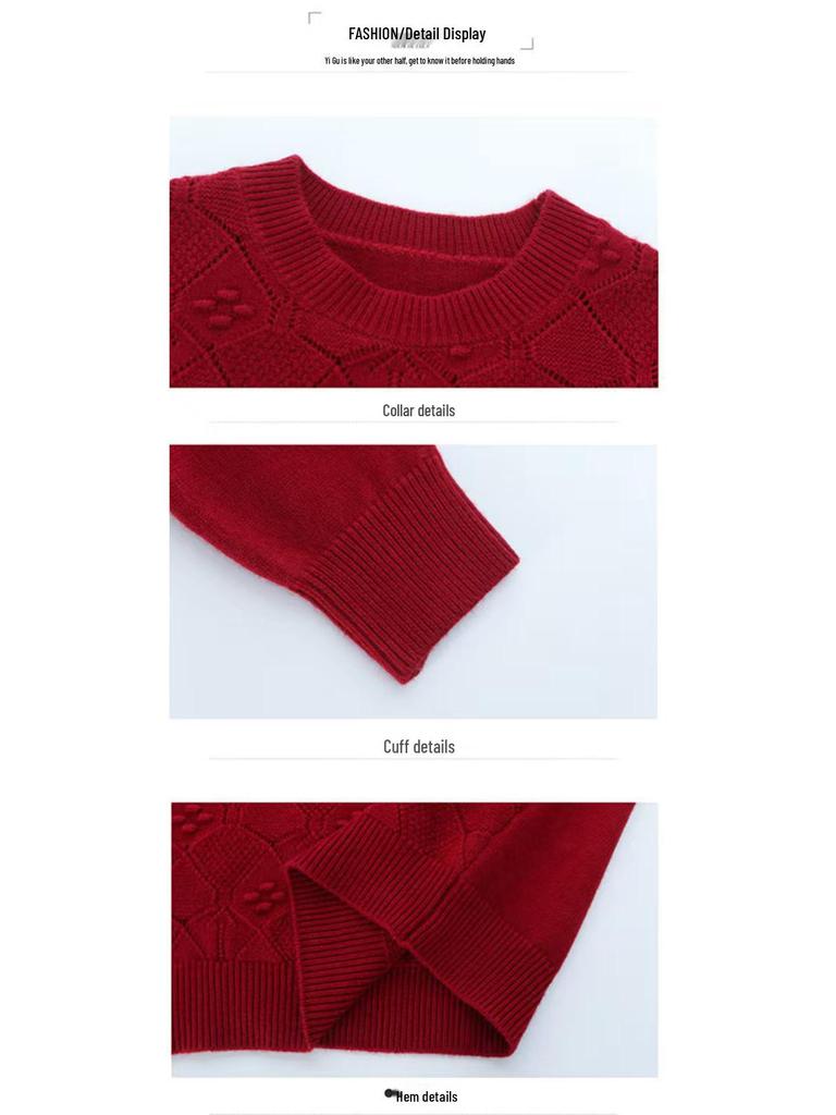 Women's Medium-Length Slim-Fit Round Neck Wool Sweater - Casual, Solid Color, Covers Belly, Perfect for Autumn and Winter.