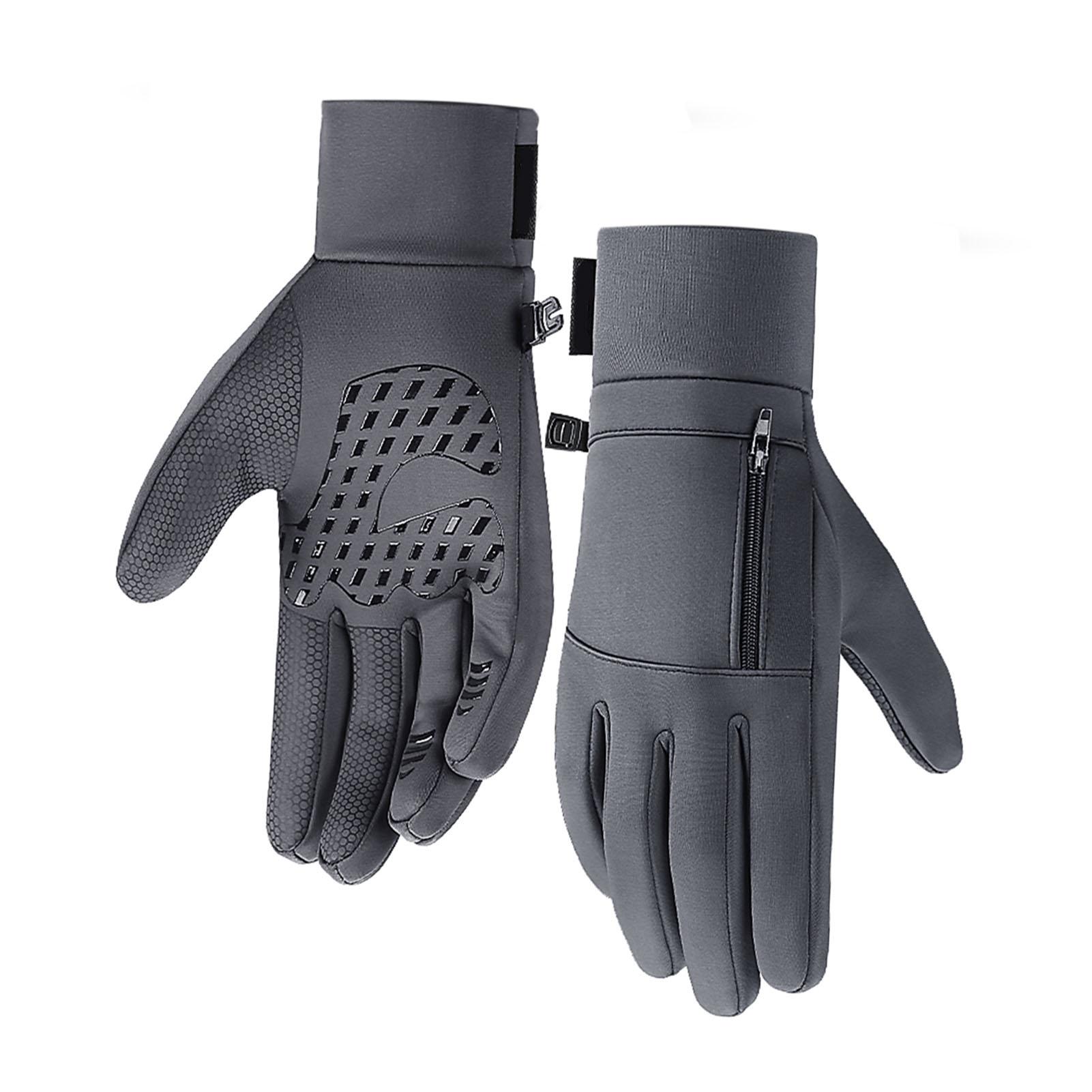 

Men Winter Waterproof Gloves Touchscreen Pocket Anti Slip Fleece Thermal Sport Gloves Medium серый