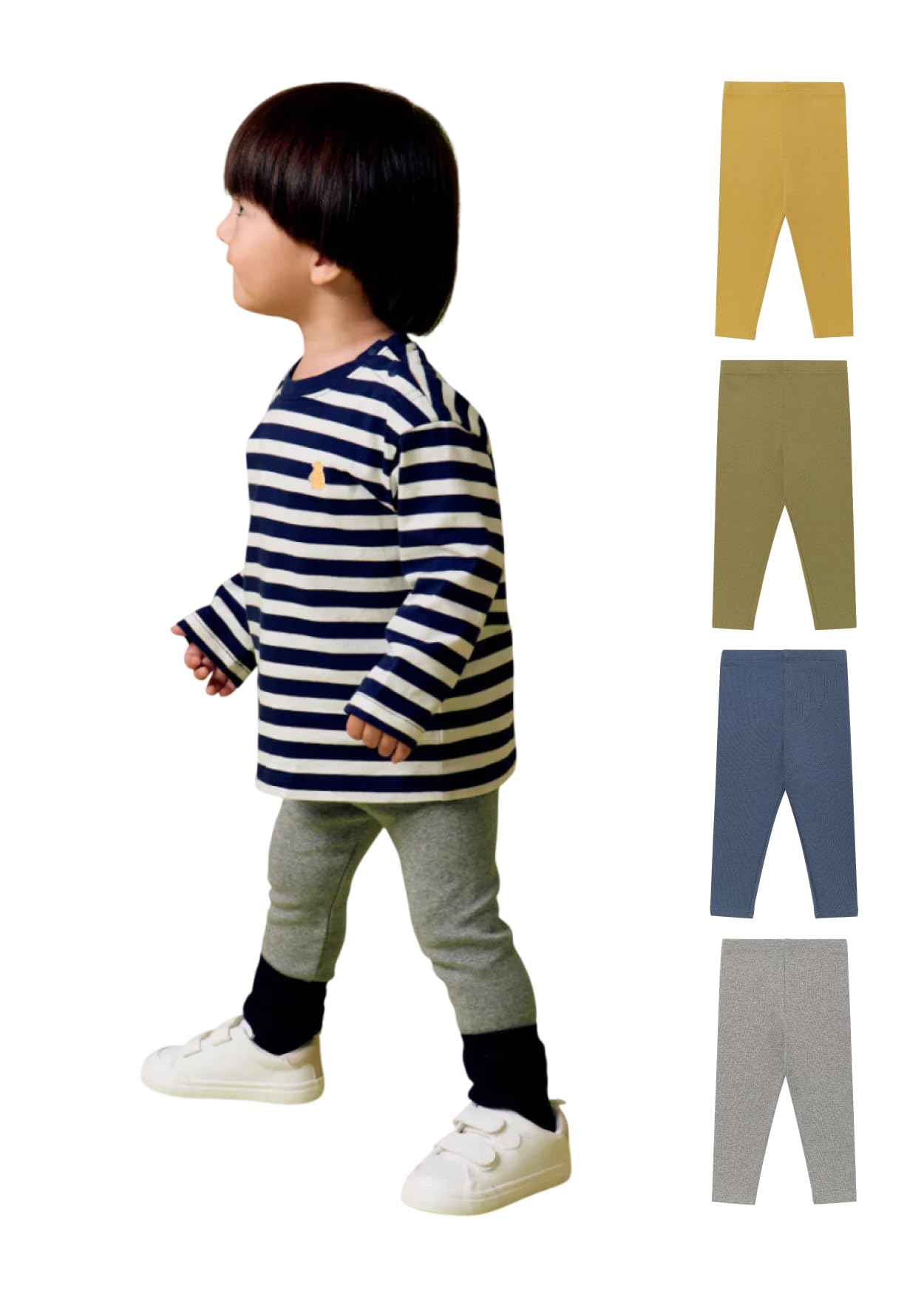 

2 leggings 2 long B set Olive Melange [Konny] [4-piece set] ultra-soft + fleece-lined leggings, 10-minute length, baby, kids, bottoms, pants, spats,