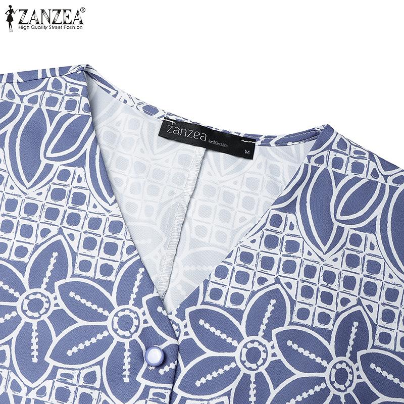 ZANZEA Women Print Casual V-Neck Summer Short Sleeve Dress