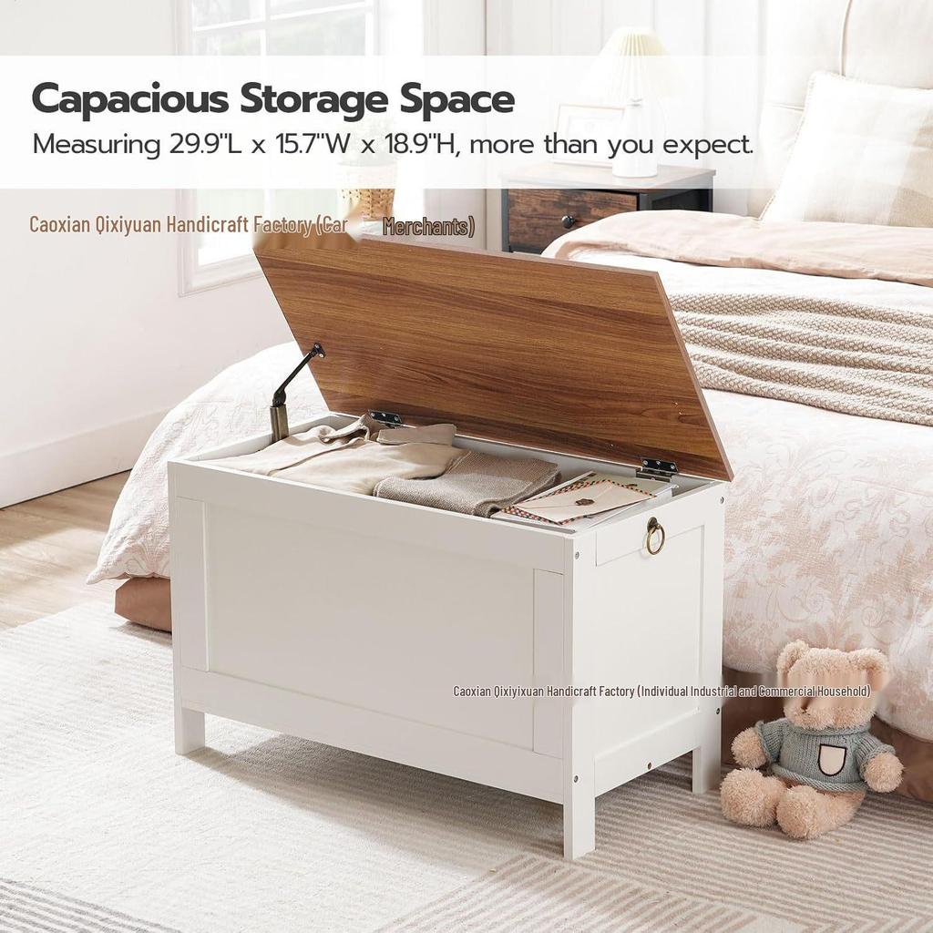 Wooden Finish Lift-Top Storage Chest with Safety Hinges