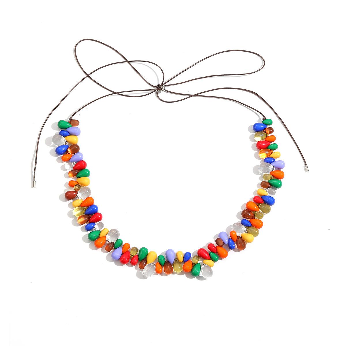 Exaggerated Water Drop Bead Pendant Hand Woven Adjustable Necklace Wholesale Jewelry разноцветный