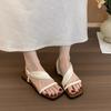 Sheepskin Version~ French Square Head with Cool Slippers Women Wear Platform Slippers Versatile with Skirts Roman Sandals