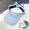 Small Plaid Removable Bow Empty Top Hat Children Summer Cycling Sun Protection Sun Hat Sports Mountain Climbing Sun Hat
