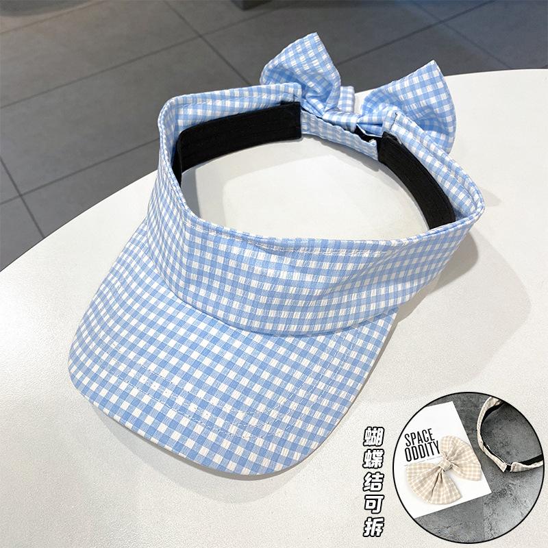 Small Plaid Removable Bow Empty Top Hat Children Summer Cycling Sun Protection Sun Hat Sports Mountain Climbing Sun Hat