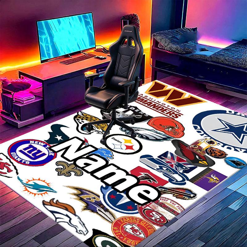 Custom Name Personalized NFL Print Carpet, Versatile Home Decor Rug, for Playroom, Apartment, Balcony, Entryway, Hallway Gift