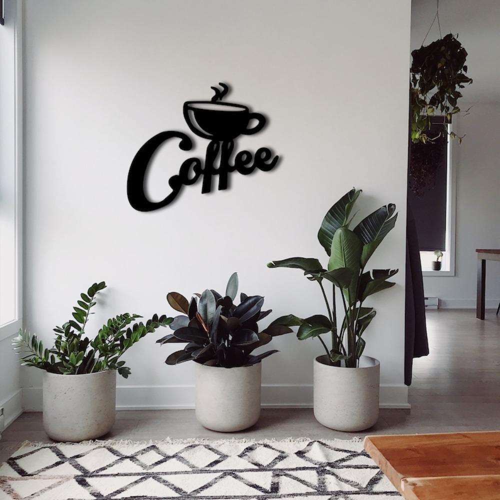 Metal Wall Art Home Decor Coffee Line Artwork Living Room Kitchen Office Gift