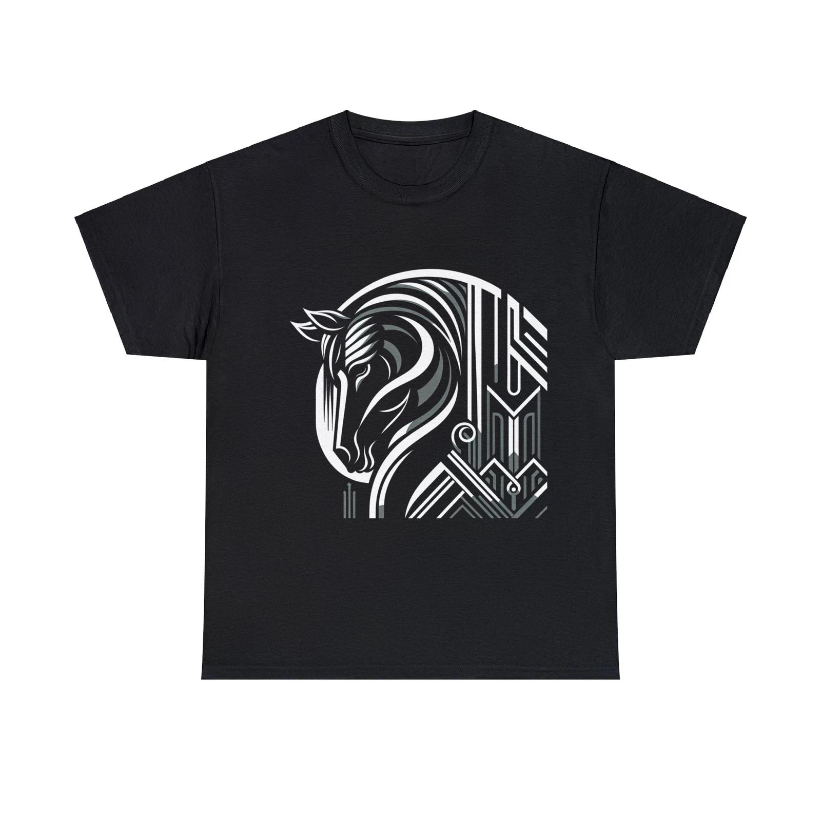 

Unisex Adult T Shirt Designer Black White Art Deco Horse Stippling Retro Tee 3XL