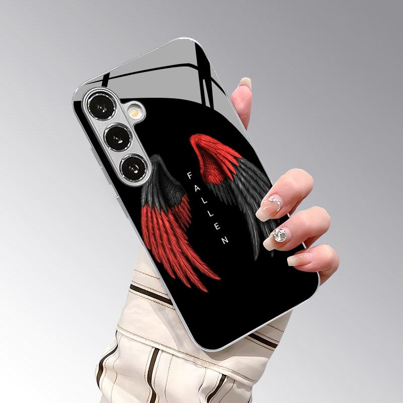 Fallen Angel Wing Pattern 2D Phone Case for Samsung S26 S25 S24 S23 S22 S21 S20 A56 A36 A16 Electroplated Glass Protective Cover