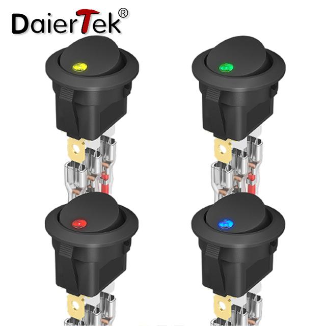 DaierTek 4PCS Round Rocker Switch 12V 20A Round Toggle Switch 12 Volt DC Lighted 3 Pin 2 Way SPST Switch for Automotive Car Boat