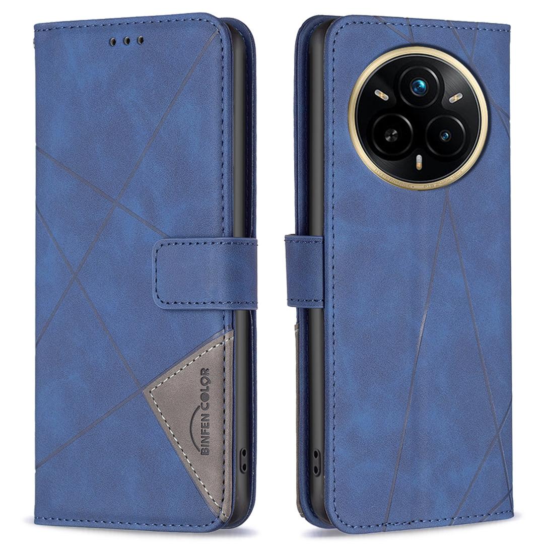 

BINFEN COLOR Чехлы для телефона Realme 14 Pro 5G Кошелек-подставка Кожаная обложка с геометрическим тиснением Blue