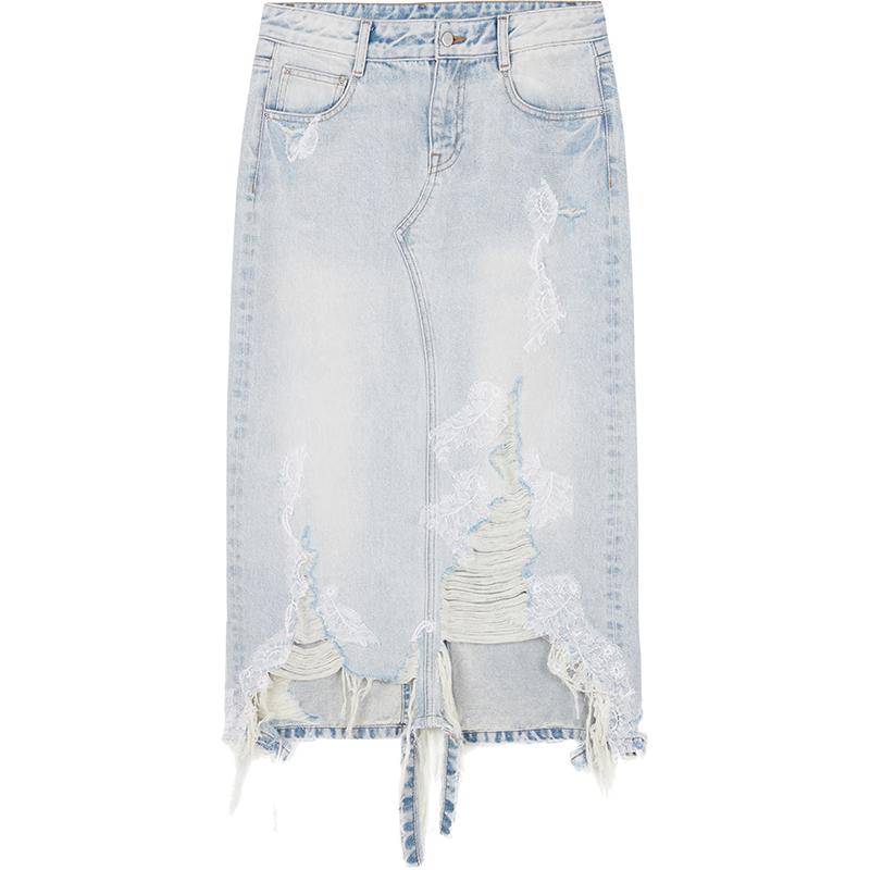JNBY Cotton H-Line Skirt with Lace Trim and Irregular Hem M