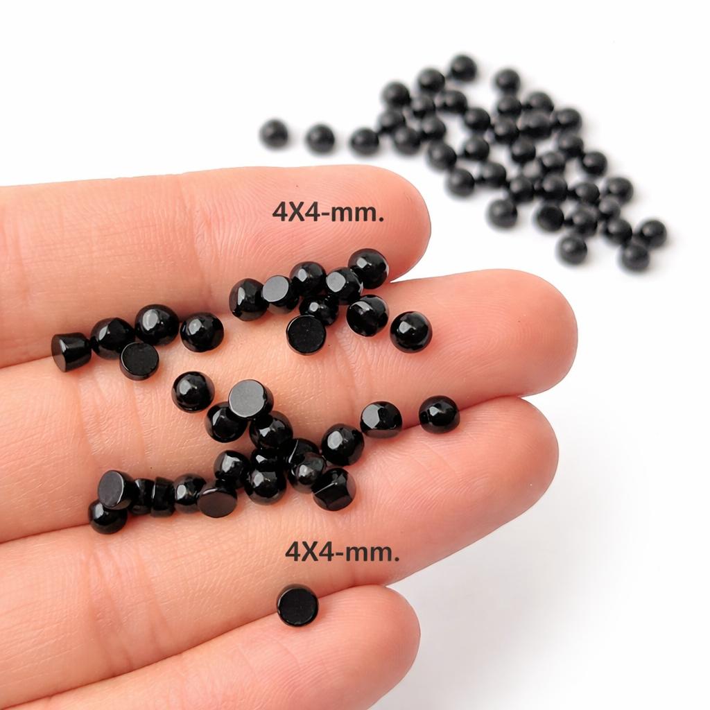 Black Onyx Round Cabochon – 4x4 Mm Smooth Flat Back Gemstone for Jewelry Making