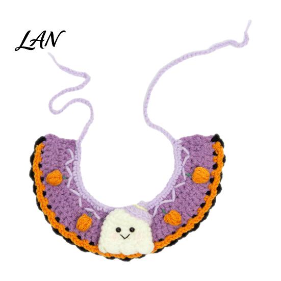 Cute Kitten Festival Outfit Halloween Pet Costume for Cats Small Dogs, Handmade Crochet Witch Hat Bib Soft Woven Headwear Collar, Adjustable