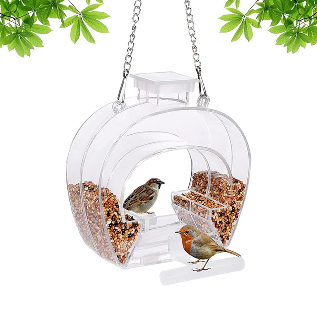 Transparent Viewing Window Bird Feeder With Perching Stand Garden Decor Hanging Installation Double-layer Tray And Water Bowl