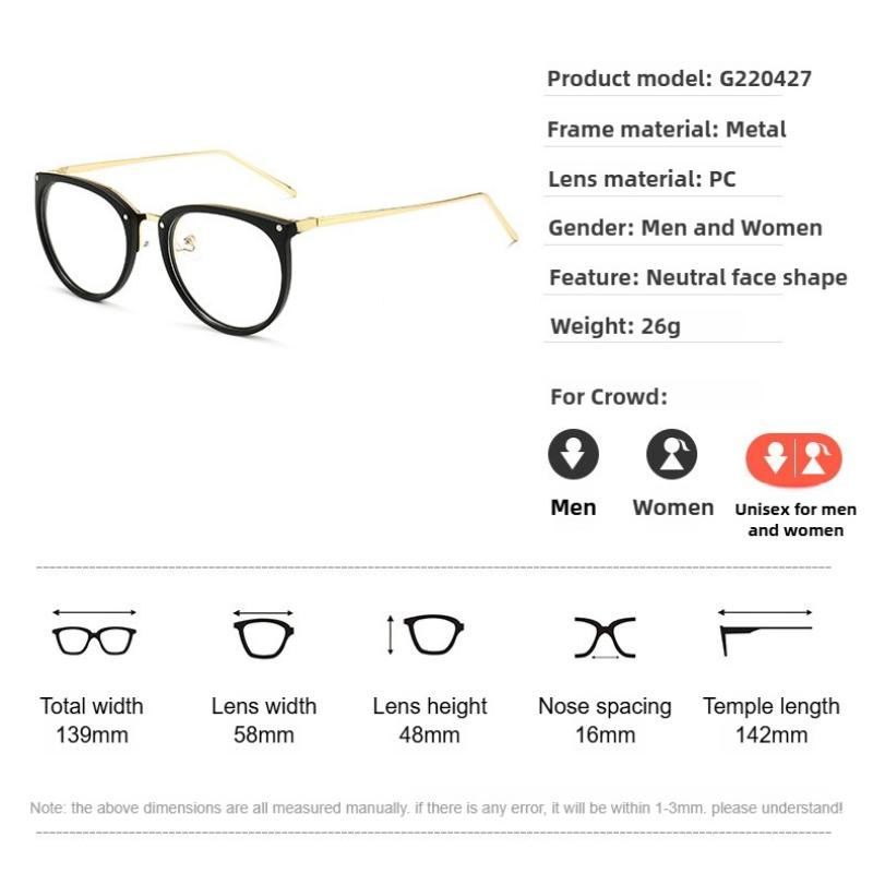 Optical Goggles Plano Glasses Frame for Women and Men Round Oversized Cat Eye Eyeglasses Retro Frames Metal Clear Lenses Eyewear