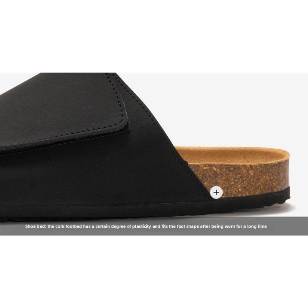 Men's Cork Slippers Trendy Student One Line Dragging Men's Beach Shoes Matte Leather