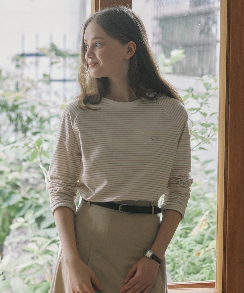 OURHOPE Striped Raglan T-Shirt - Beige