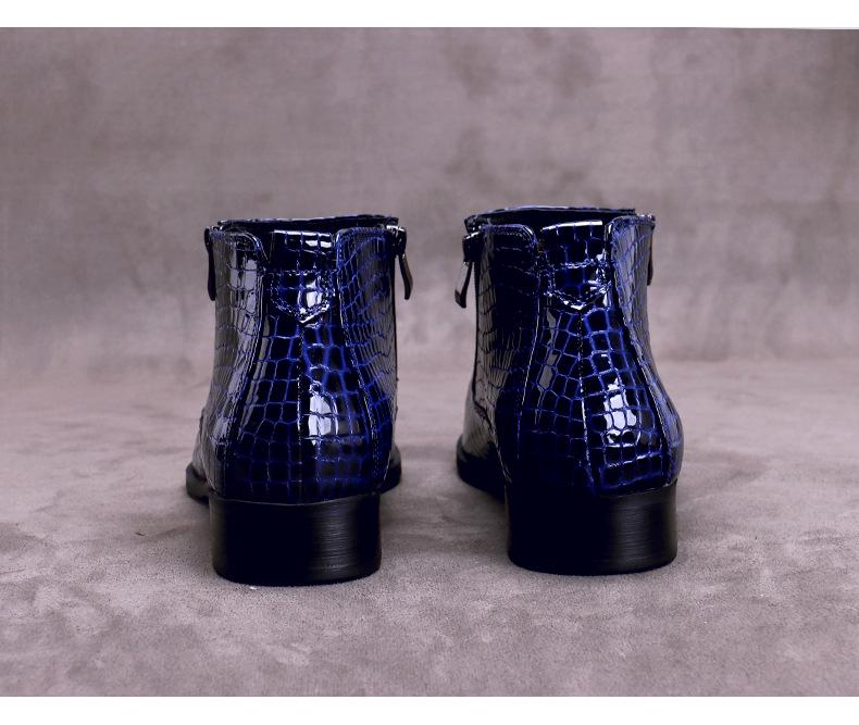 Herren Echtleder Stiefel mit spitzer Zehenpartie, geprägtem Muster und Reißverschluss