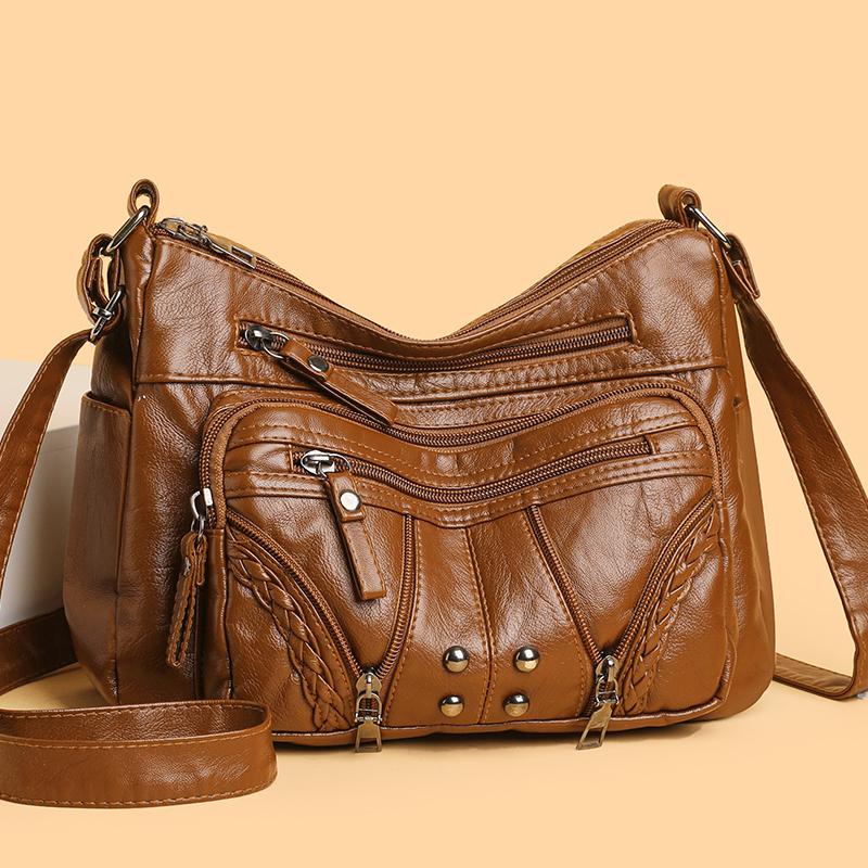 Women's Bag Soft Leather Multi-layer Shoulder Crossbody Bag Mother Bag