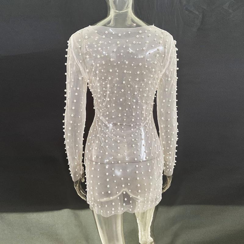 Spring and Summer Women's Size Bubble Beads See-through Mesh Dresses