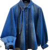 Korean Women's Loose Fit Blue Denim Long-Sleeve Shirt - Early Spring 2026