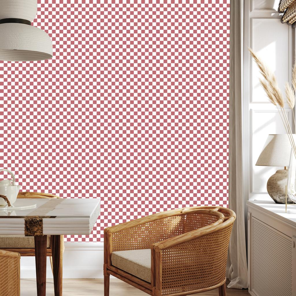 Checkerboard wallpaper coral and white, soft shapes 50x1000