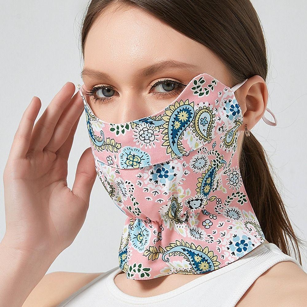 Flower Sunscreen Face Veil Outdoor Face Gini With Neck Flap Summer Ice Silk Face Mask Cycling Veil Anti-UV