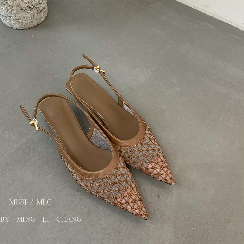 Fashion Bailamos Brand New Women Sandals Fashion Pointed Toe Shallow Slip On Dress Mules Shoes Thin Low Heel Slingback Sandal