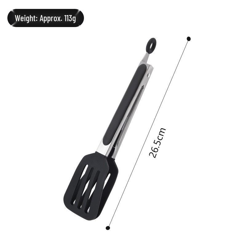 Silicone & Stainless Steel Heat-Resistant Food Tongs with Stand, 9" & 12" for BBQ, Steak, and Bread.