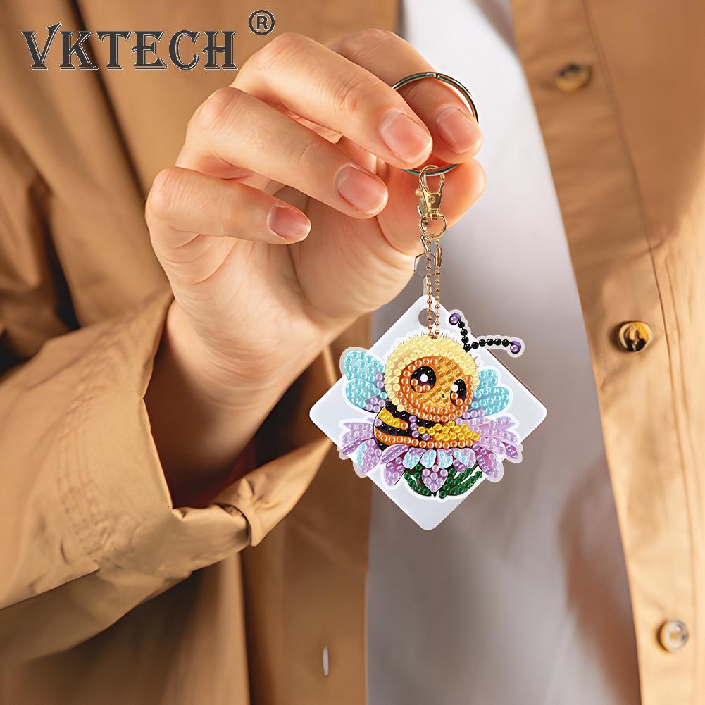 New Full Drill DIY Keychain Diamond Painting Pendant Diamond Mosaic Embroidery Kit Cute Bee Backpack Ornament Gift 5-6Pcs/set