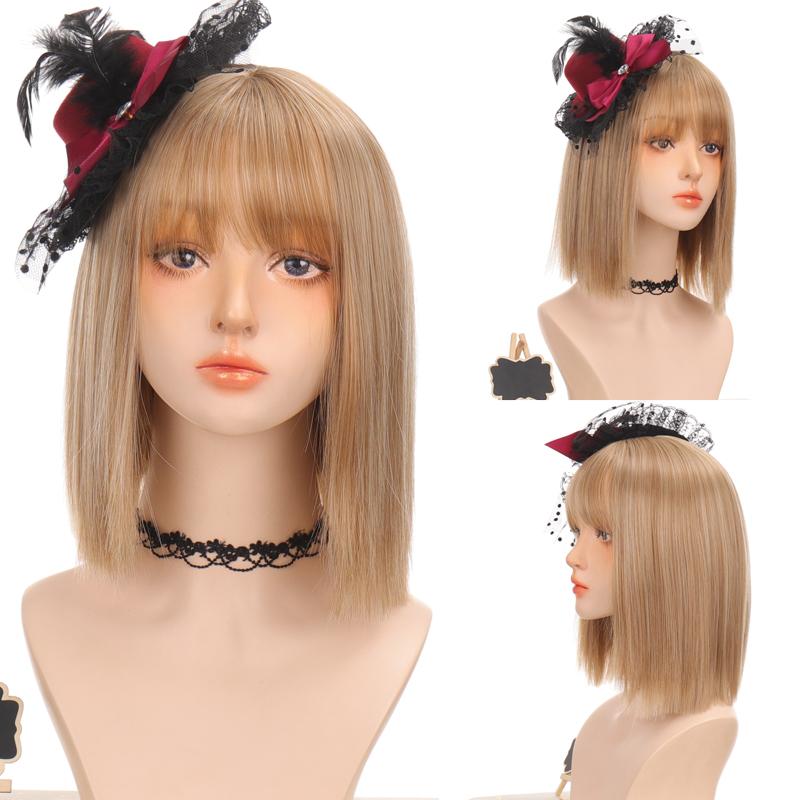 Short Straight Hair Wig Brown BOB Liu Hai Lady Wig High Temperature Resistance