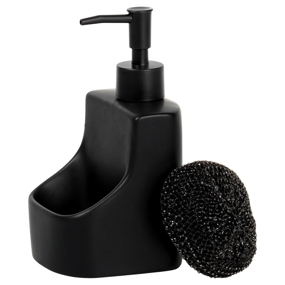 Dozownik Kuchenny Płynu do Naczyń Pojemnik na Gąbkę Zmywak Czarny na Zlew