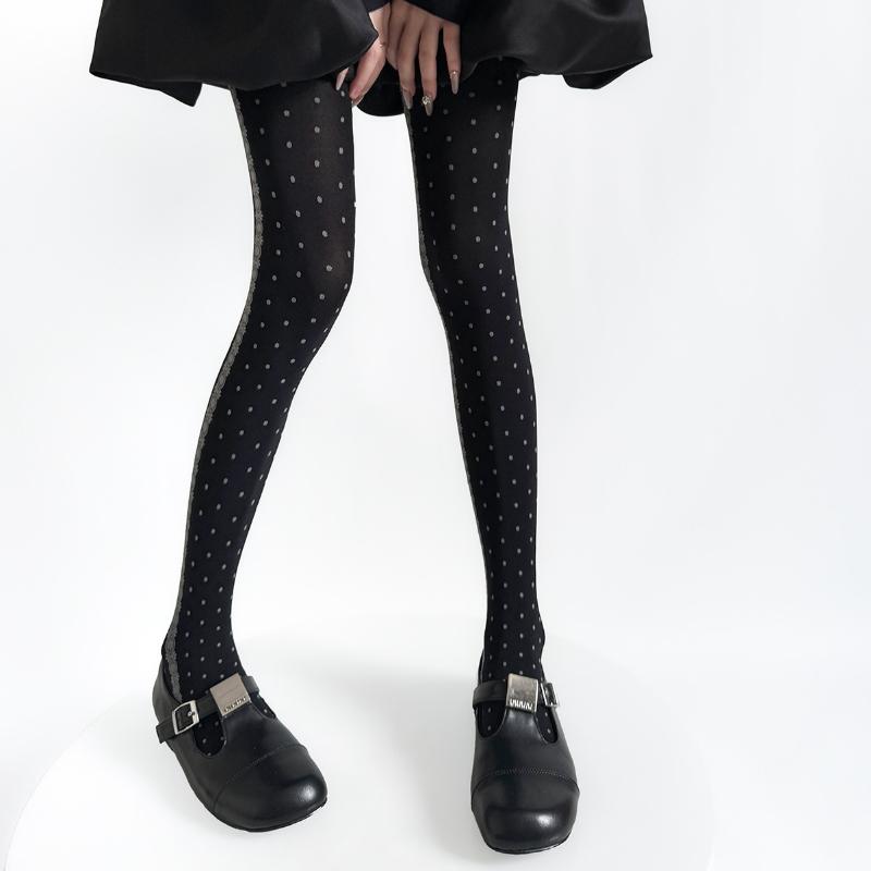 Japanese Style Women'S Tights Lace Jacquard Polka Dot Silk Stockings Pantyhose Sexy Lingerie Thigh High Stockings Retro Tights High Quality