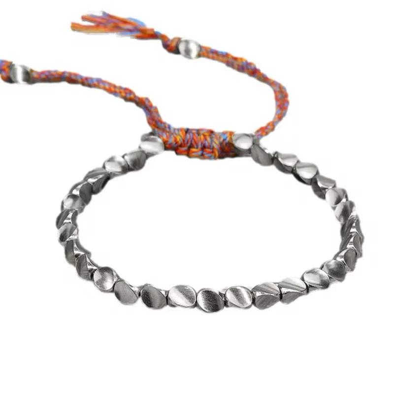 Handmade Tibetan Copper Bead Bracelet for Women Adjustable Rope Chain Men Bracelets Gold Color Braided Boho Vintage Jewelry Gift